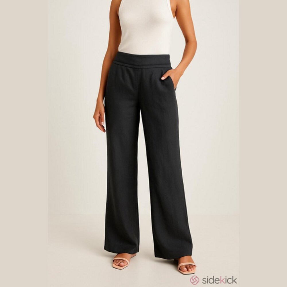 Pisa Fit Per Una Black Linen Trousers Size 14